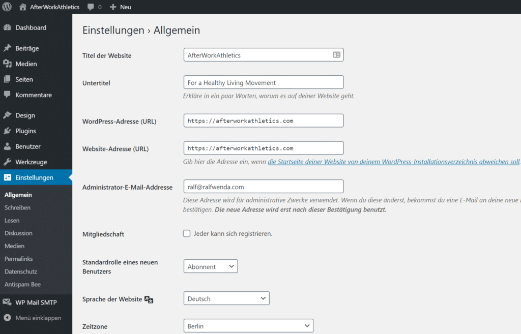 Blog Business WordPress Einstellungen