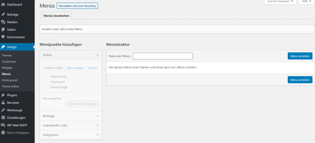 Blog Business WordPress Menü erstellen