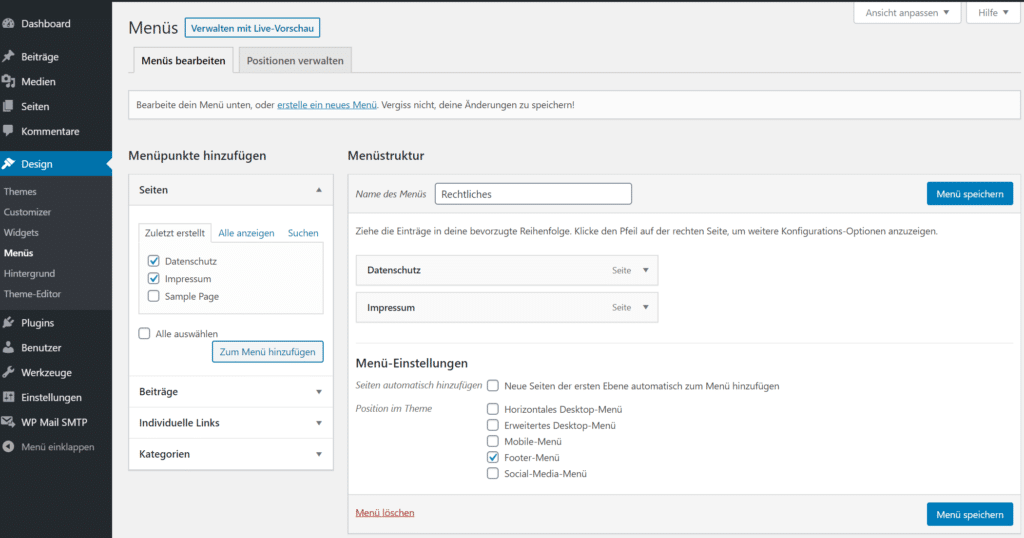 Blog Business WordPress Menü anpassen