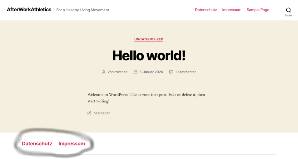 Blog Business WordPress Menü Frontend