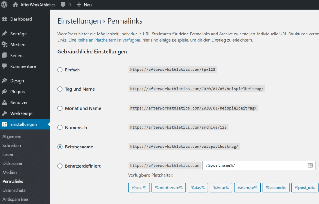Blog Business aufbauen WordPress Permalinks