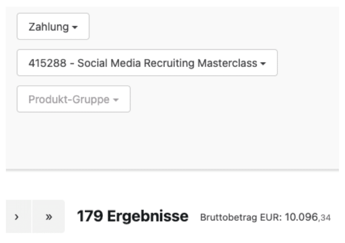 Digistore24-Auswertung eines einzelnen Produkts mit 179 Käufen
